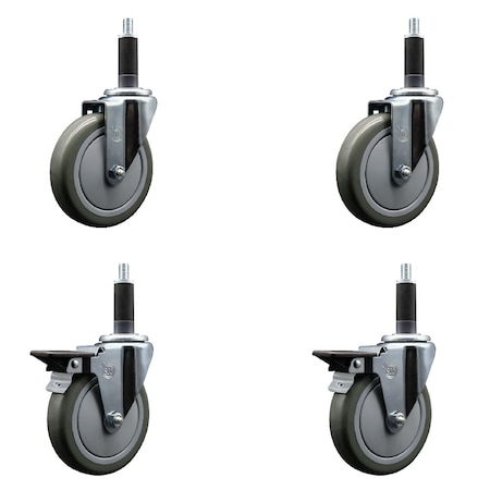 Service Caster 5'' Gray Poly Wheel Swivel 1'' Expanding Stem Caster Set 2 Brakes, 4PK SCC-EX20S514-PPUB-2-PLB-2-1